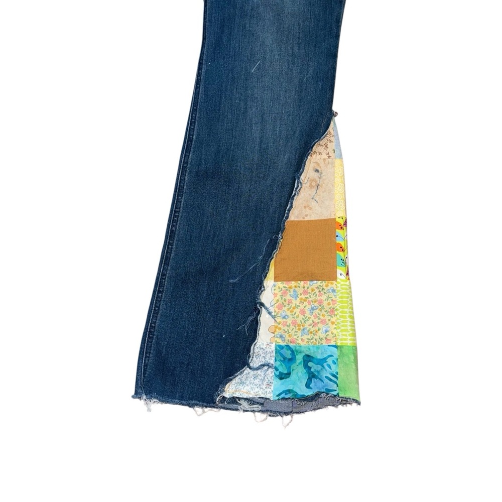 Reworked Upcycled Womens Jeans High Rise Flair Bottom  Boho Hippie Vibe Size 14 - Picture 3 of 6